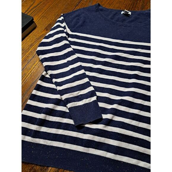 XL Old Navy Blue White Striped Multi Color Specks Long Sleeve Woven Sweater - Picture 4 of 6
